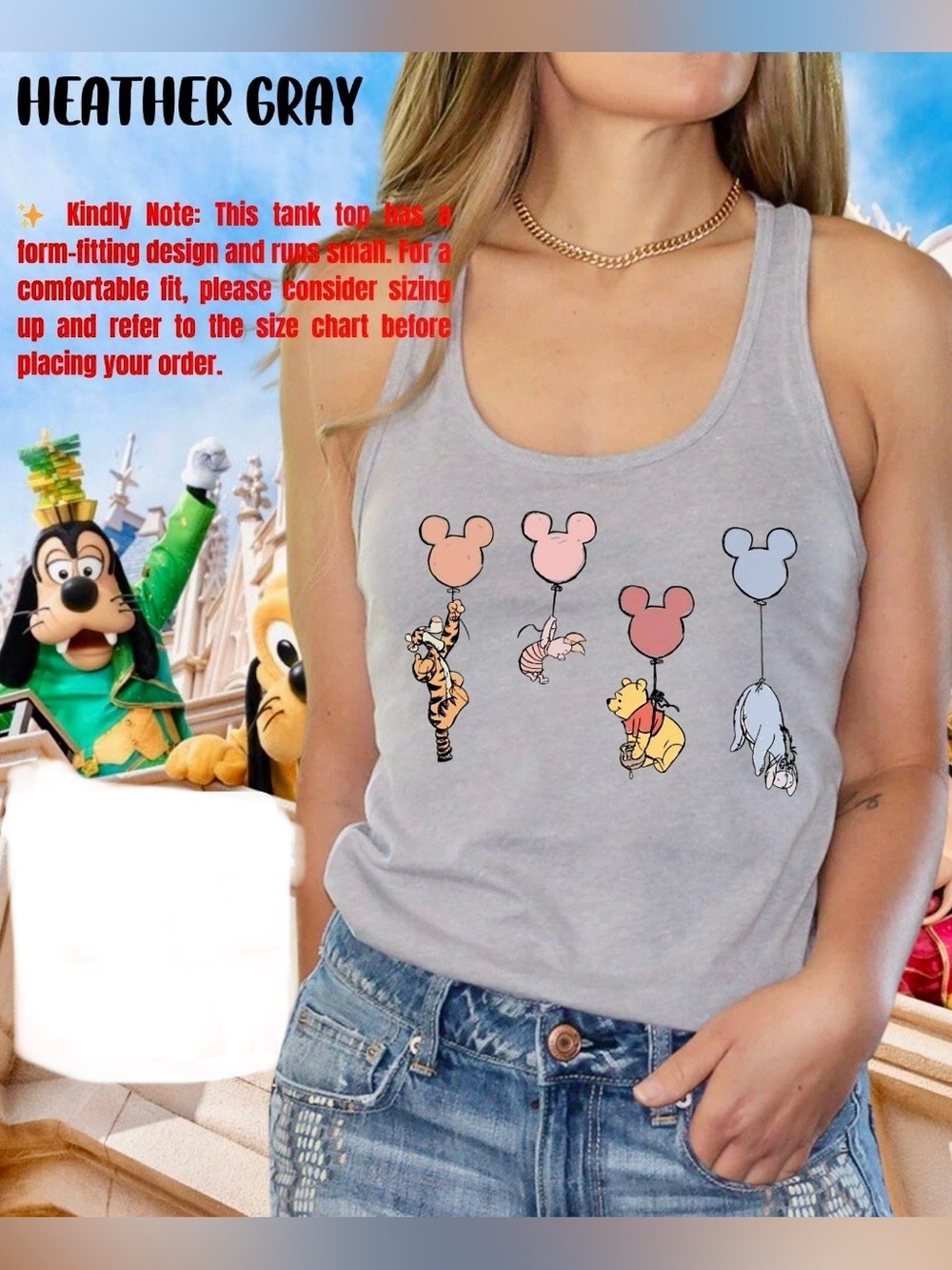 NEW Winnie the Pooh Balloon Graphic Tank Top